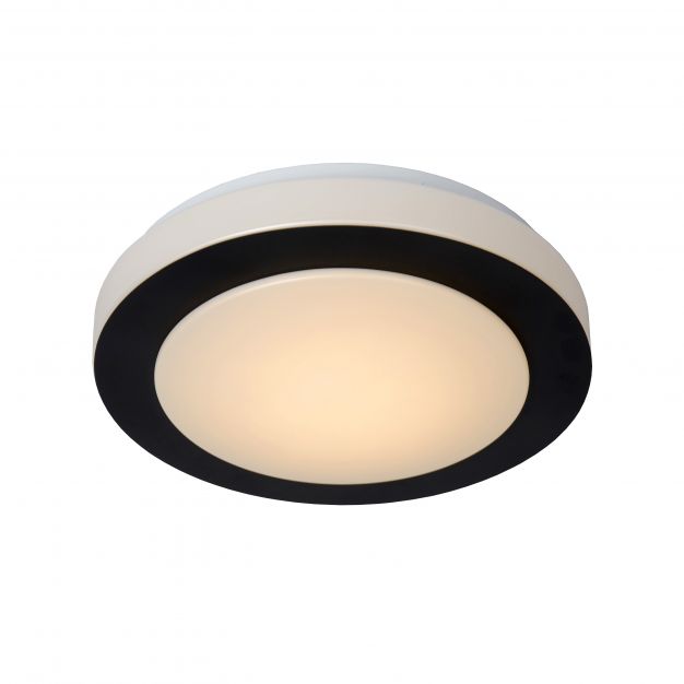 Lucide Dimy - plafondlamp badkamer - Ø 28,6 x 8 cm - 12W dimbare LED incl. - IP21 - zwart en opaal