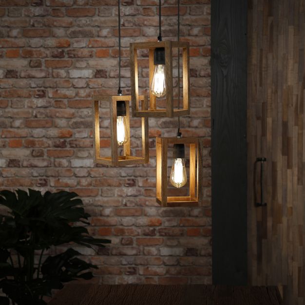 Vico Wooden Frame - hanglamp - 30 x 30 x 150 cm - bruin