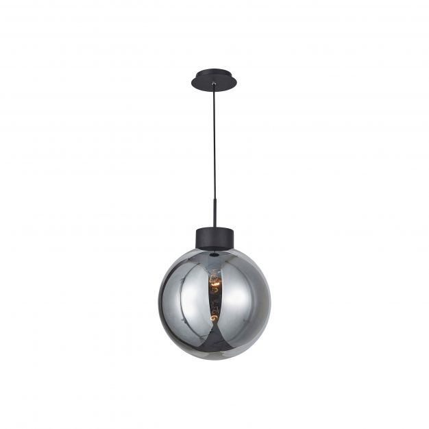 Brilliant Astro - hanglamp - Ø 35 x 120 cm - zwart en gerookt glas