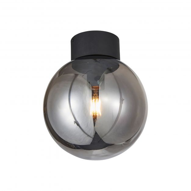 Brilliant Astro - plafondverlichting - Ø 25 x 29,5 cm - zwart en gerookt glas