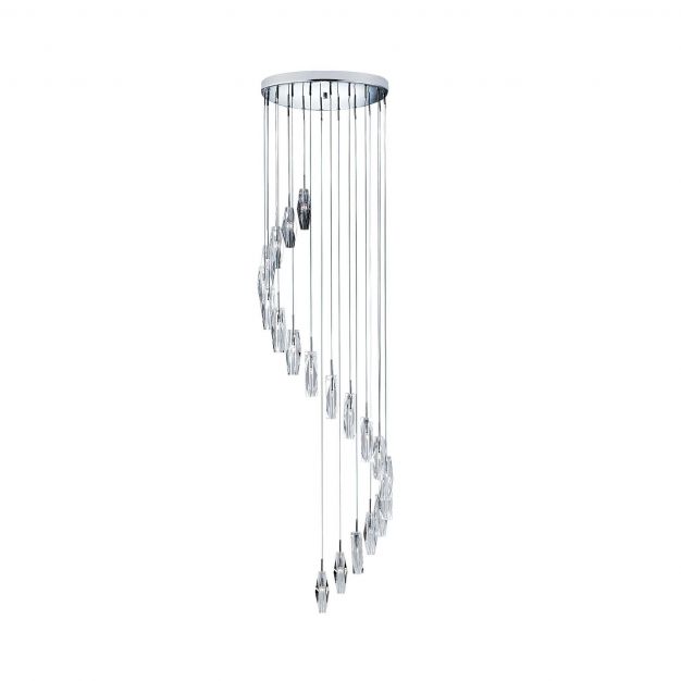 Searchlight Sculptured Ice - hanglamp - Ø 48 x 180 cm - 20 x 7W halogeen incl. - chroom