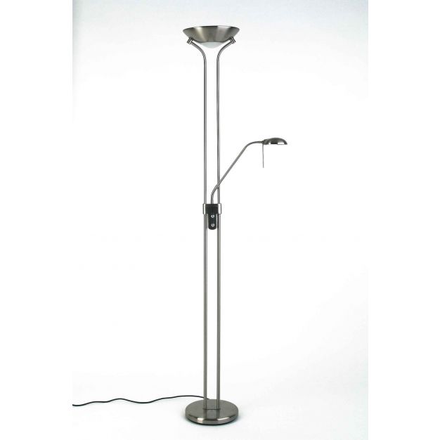 Brilliant Nebraska - staanlamp - 180 cm - 230W + 33W dimbare halogeen incl. - satijn chroom
