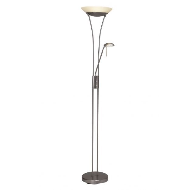 Brilliant Finn - staanlamp - 180 cm - 18W + 4,5W dimbare LED incl. - satijn chroom, wit
