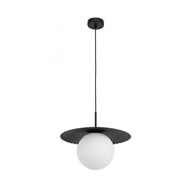Nova Luce Obbit - hanglamp - Ø 38 x 120 cm - mat zwart en opaal