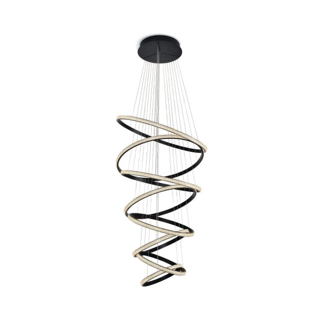 ONE Light Crystal Swirl - hanglamp - Ø 80 x 250 cm - 150W LED incl. - zwart