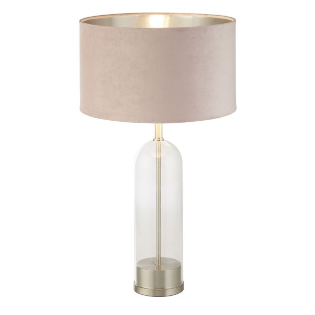 Searchlight Oxford - tafellamp - Ø 38 x 51 cm - satijn nikkel, zilver en roze