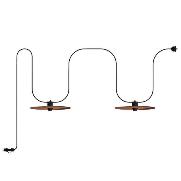 Creative Cables Eiva Ellepì - draagbare lichtslinger -  5,6 meter totale lengte - 2 x E27 fitting met siliconen kabelhouder - IP65 - zwart & koper