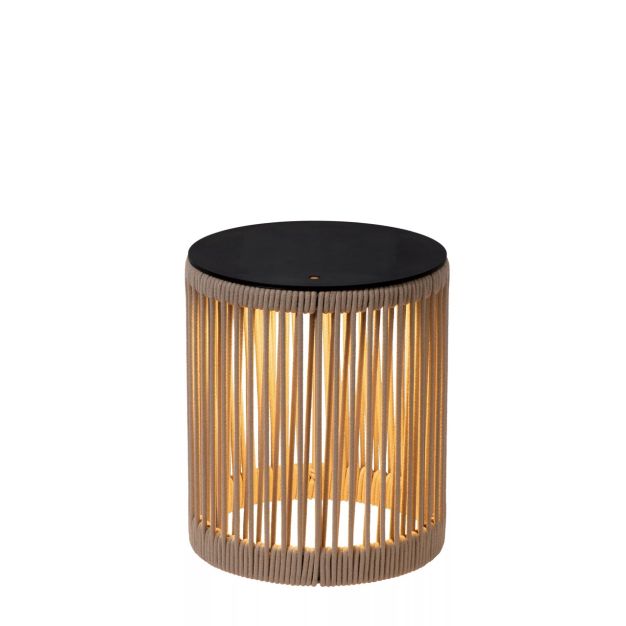 Lucide Pingi - oplaadbare vloerlamp - Ø 33,5 x 36,5 cm - 3 stappen dimbaar - IP44 - taupe