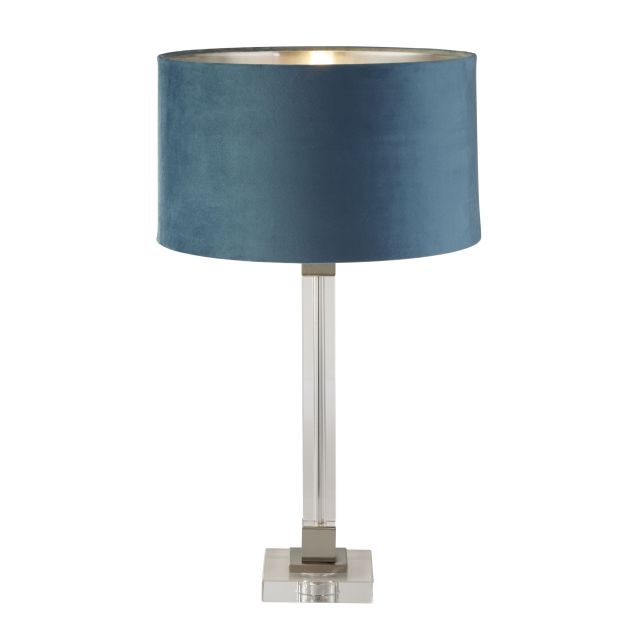 Searchlight Scarborough - tafellamp - Ø 38 x 67 cm - satijn nikkel, zilver en blauwgroen