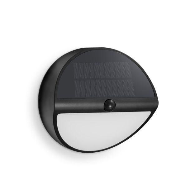 Century Italia Aura - buiten wandlamp op zonne-energie met sensor - Ø 20 x 9,7 cm - 5W LED incl. - IP54 - zwart