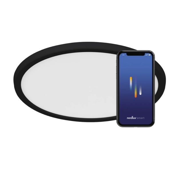 Nordlux Oja Smart - plafondlamp - Ø 29 x 2,3 cm - 15W - dimfunctie via app - 2700-6500K - zwart