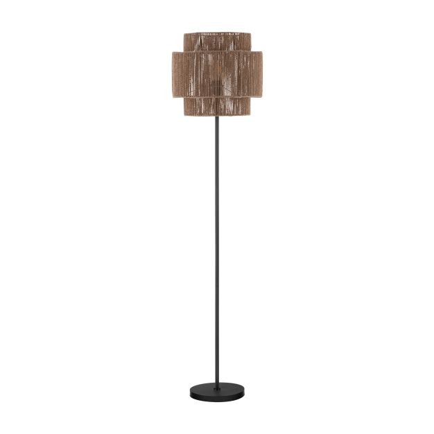 Nova Luce Lito - staanlamp - Ø 35 x 145 cm - zandzwart en stro