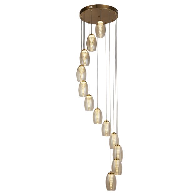 Searchlight Cyclone - hanglamp - Ø 52 x 200 cm - 64W dimbare LED incl. - brons en champagne