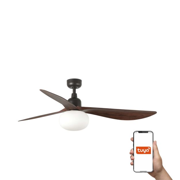 Faro Outwood L Tuya Smart - plafondventilator met licht en afstandsbediening - Ø 150 cm x 43 cm - IP44 - donkerbruin en donker walnoot