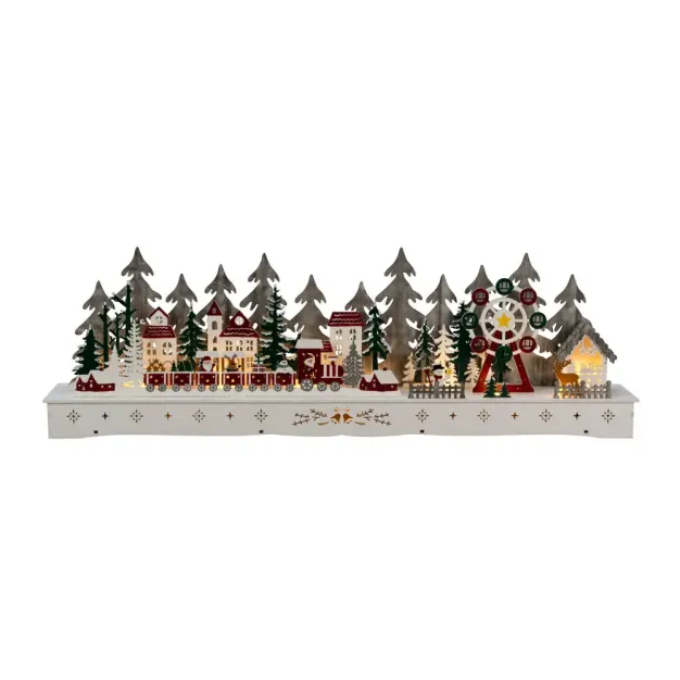 Konstsmide kerstverlichting - houten dorpje kerstman op batterijen - 78 x 25 x 9 cm - wit