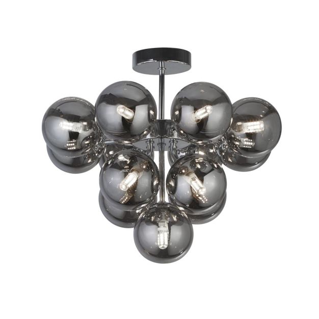Searchlight Berry - plafondlamp - Ø 41 x 35 cm - chroom en gerookt glas