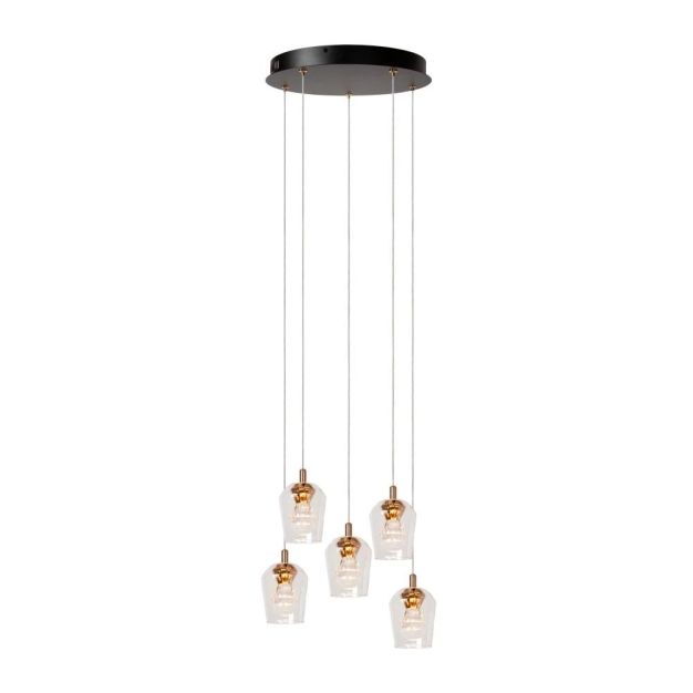 Lucide Berliane - hanglamp - Ø 34 x 164,5 cm - 5 x 4W dimbare LED incl. - transparant en goud