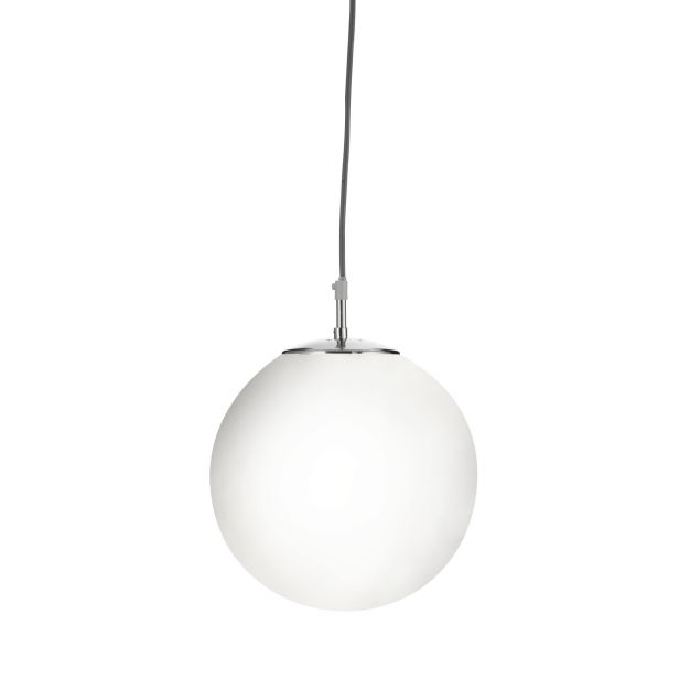 Searchlight Atom - hanglamp - Ø 25 x 120 cm - satijn zilver en glanzend opaal