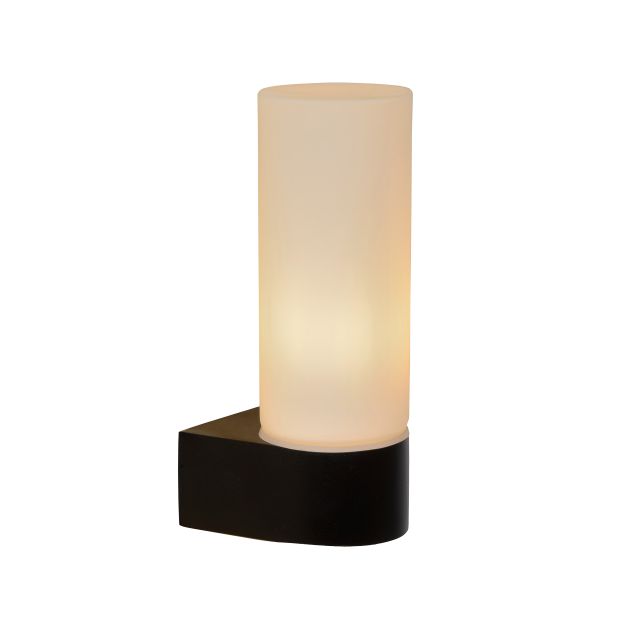 Lucide Jesse - wandverlichting - 5,5 x 8 x 16,3 cm - IP44 - zwart en opaal