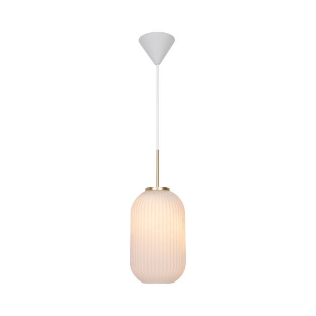 Nordlux Milford 20 - hanglamp - Ø 20 x 248,5 cm - opaal wit en messing