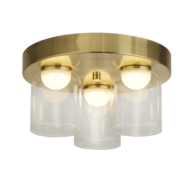Searchlight Highball - plafondverlichting - Ø 30 x 16 cm - 16W dimbare LED incl. - IP44 - satijn messing