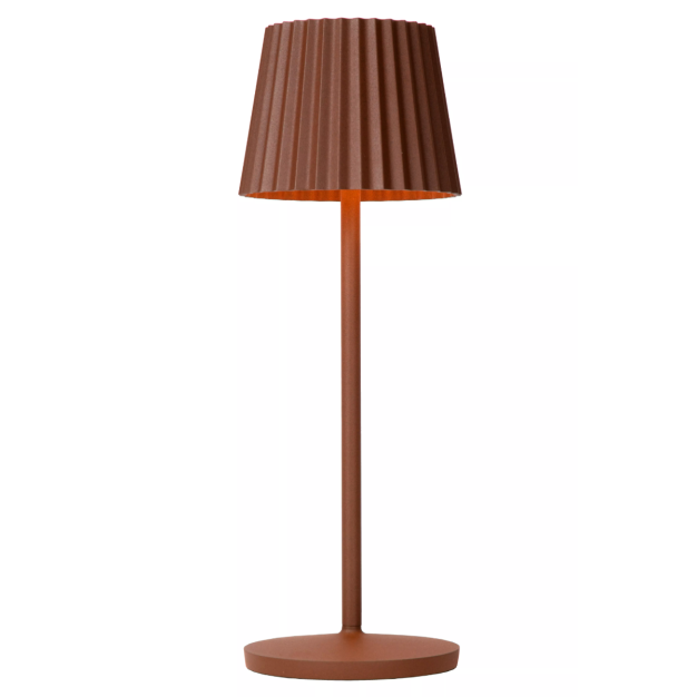 Lucide Justine - draadloze buiten tafellamp met laadstation - Ø 13,5 x 38 cm - 2W dimbare LED incl. - IP54 - roest bruin