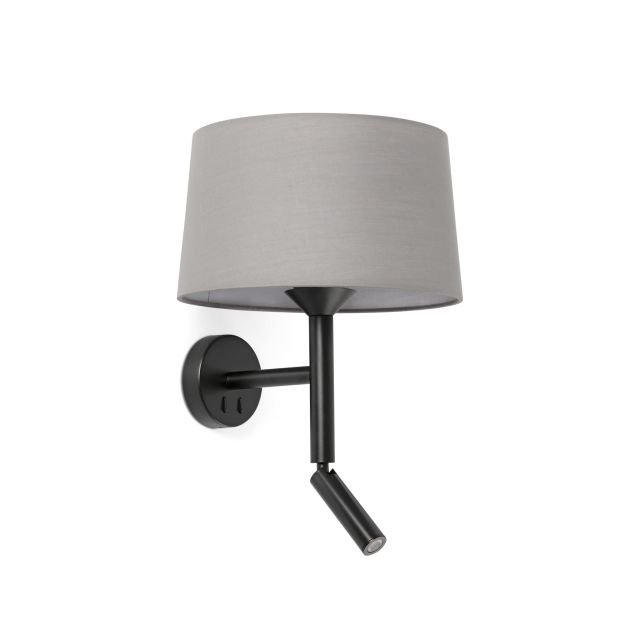 Faro Windsor - wandlamp met leeslamp - Ø 29 x 49,9 x 26,5 cm - mat zwart en grijs
