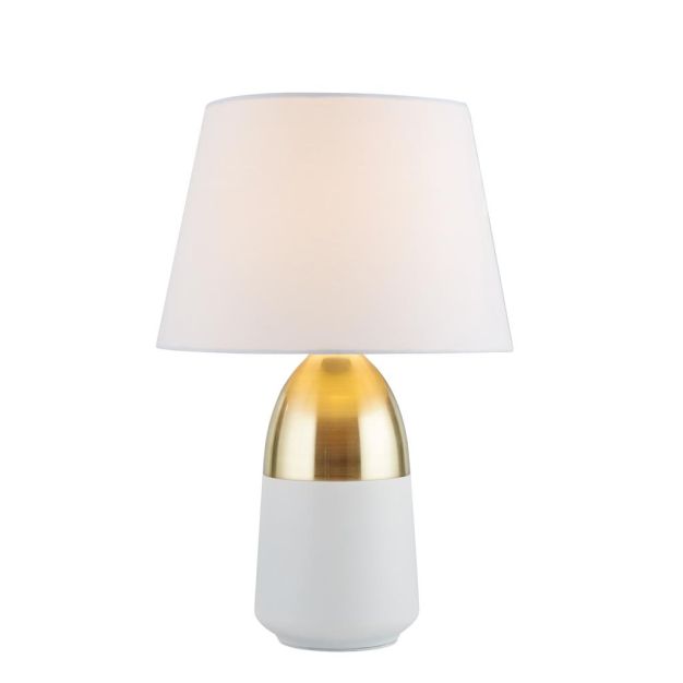 Searchlight Touch - tafellamp - Ø 26 x 39 cm - geborsteld messing en wit