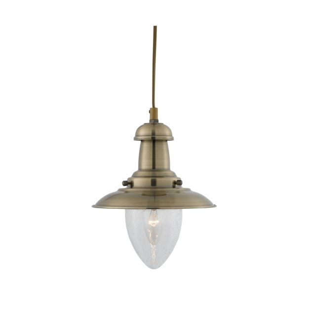 Searchlight Fisherman - hanglamp - Ø 18 x 95 cm - antiek messing