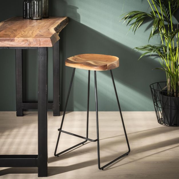 Vico barstoel - 37 x 29 x 71 cm - bruin en zwart