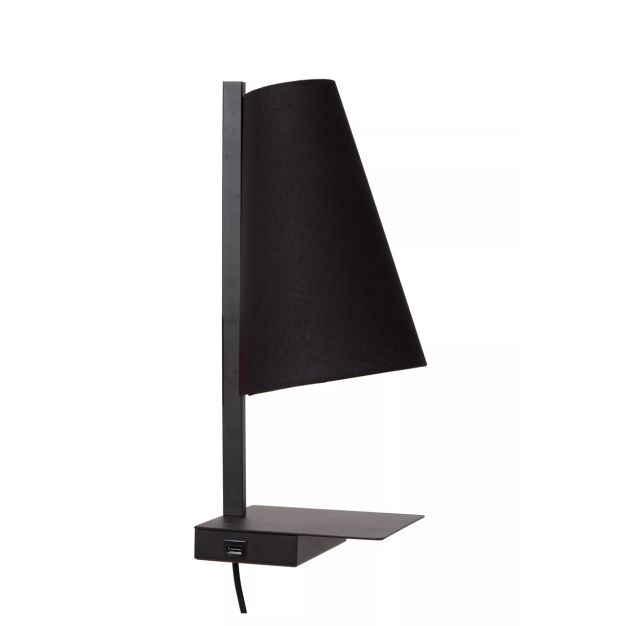 Lucide Gregory - bedlamp met USB-poort - 19,8 x 18 x 45 cm - zwart