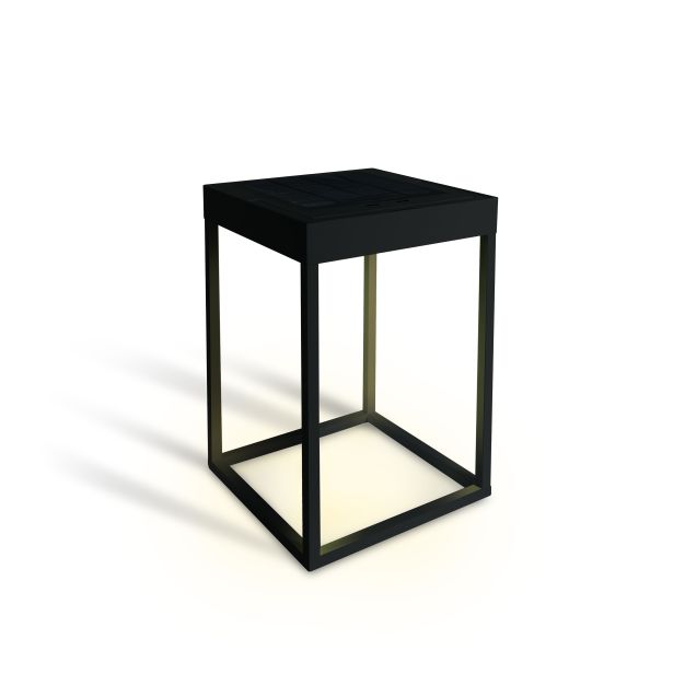 ONE Light - tuinpaal op zonne-energie met nacht sensor en USB - 18,5 x 18,5 x 30 cm - 2,2W dimbare LED incl. - IP65 - zwart