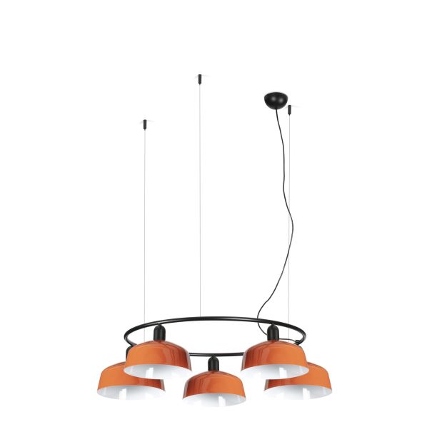 Faro Tatawin M - hanglamp - Ø 96,6 x 100 x 210 cm - satijnzwart en glansroodachtigoranje
