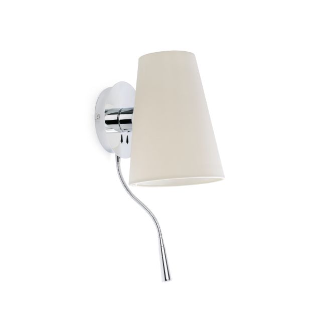 Faro Lupe - wandverlichting met schakelaar - 10 x 25 x 42 cm - 1W LED incl. - beige en chroom