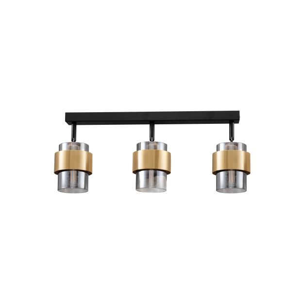 Nova Luce Sianna - plafondlamp - 70 x 20 x 17 cm - rokerig glas, zandzwart en messing goud