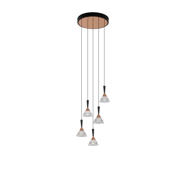 Nova Luce Paluz - hanglamp - Ø 32 x 150 cm - 30W dimbare LED incl. - mat zwart en roségoud