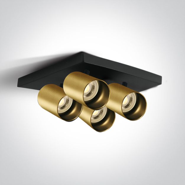 ONE Light Retro GU10 Spots - opbouwspot 4L - 25,5 x 25,5 x 10 cm - geborsteld messing
