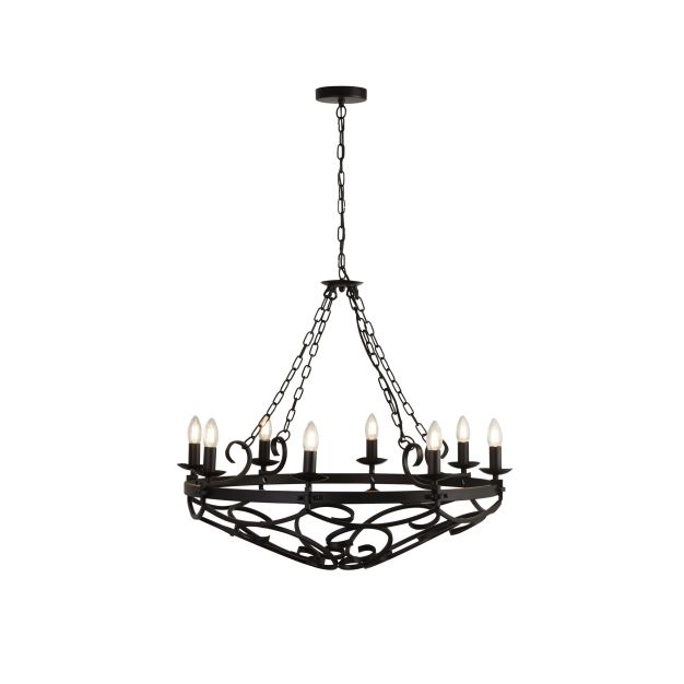 Searchlight Cartwheel III - luster - Ø 80 x 123 cm - mat zwart