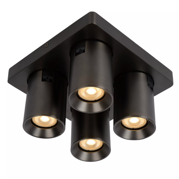 Lucide Nigel - opbouwspot - 20 x 20 x 11,5 cm - 4 x 5W dimbare LED incl. - dim to warm - zwart staal