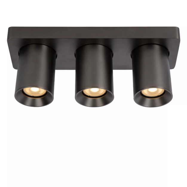 Lucide Nigel - opbouwspot - 30 x 10 x 11,5 cm - 3 x 5W dimbare LED incl. - dim to warm -zwart staal