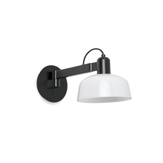 Faro Tatawin - wandlamp - Ø 18,4 x 38 x 15 cm - satijnzwart en glanswit