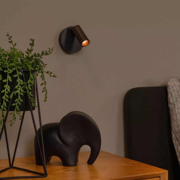 Lucide Toni - oplaadbare wandlamp - Ø 8,1 x 12,4 cm - 2W dimbare LED incl. - koffie