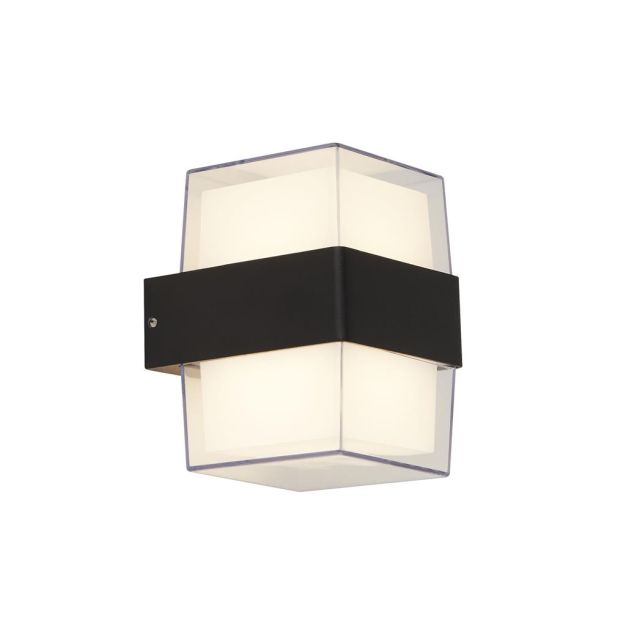 Searchlight Pittsburgh - buiten wandlamp - 10 x 13 cm - 6,8W LED incl. - IP44 - zwart en opaal