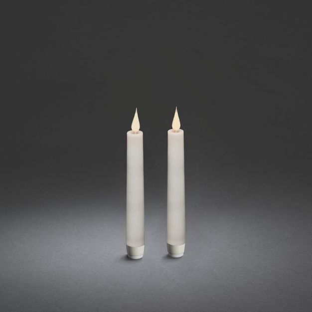 Konstsmide - set van 2 flakkerkaarsen met 3D vlam op batterijen met afstandsbediening - Ø 2,5 x 21 cm - wit