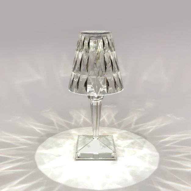ONE Light Crystal Effect - oplaadbare tafellamp - Ø 11,5 x 25,6 cm - 3 stappen dimbaar - 1,2W LED incl. - IP54 - transparant