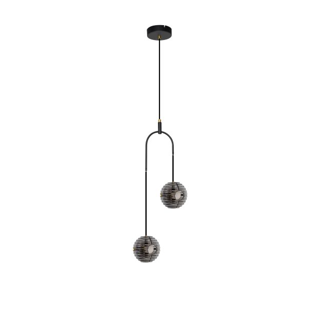 Nova Luce Las - hanglamp - Ø 31 x 210 cm - 20W LED incl. - zandzwart, goud en rokerig grijs