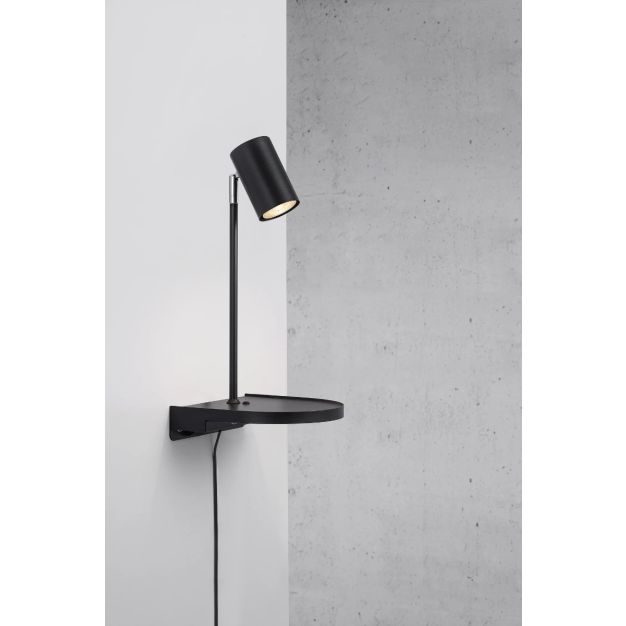 Nordlux Cody - wandlamp met schakelaar en USB-poort - 20 x 20 x 42,9 cm - zwart