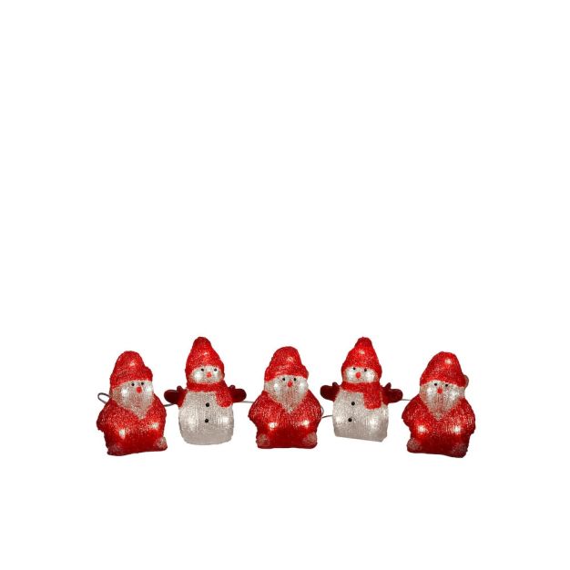 Konstsmide kerstverlichting - 5 decoratieve sneeuw- en kerstmannen - 7 x 13 x 400 cm - IP44 - rood en wit