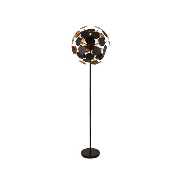 Searchlight Discus - staanlamp - Ø 50 x 162 cm - zwart en goud