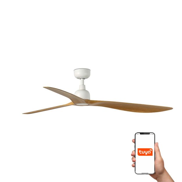 Faro Outwood L Tuya Smart - plafondventilator - Ø 150 cm - IP44 - mat wit en eiken